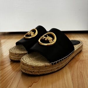 Coach Black Espadrille Slides with Gold Detail. BNWOT.